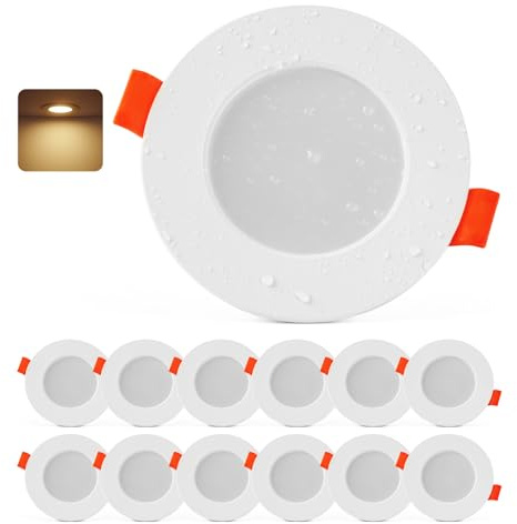 Sineyon LED Spots 230V, 12er Set LED Einbaustrahler 68mm 2700K Warmweiß, 25mm Ultra Flach Deckenspots, IP44 Spots Deckenleuchte, 4W Einbauleuchten für Badezimmer Küche Wohnzimmer