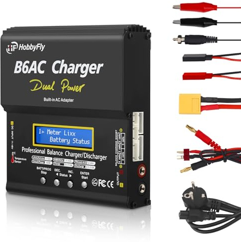 Nastopee Lipo Ladegerät Balancer,Mit Led-Bildschirm Und Xt60/Deans/Jst,80W 6A Rc Ladegerät Für Lipo/Li-Ion/Life (1-6S) Und Nimh/Nicd (1-15S)