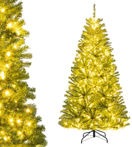 COSTWAY Árbol de Navidad con Luces Incorporadas 180cm, 250 Luces LED Blancas Cálidas, 3 Modos y Brillo Ajustables, Temporizador, 680 Ramas de PVC, Arvore de Natal with Light Hogar Oficina Fiesta