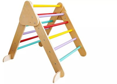 AIDNI Wooden Climbing Triangle with Colourful Rungs, Soft Play Indoor Gym Equipment