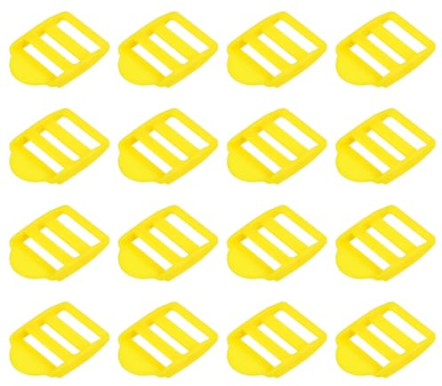 QUARKZMAN 16Pcs Glisseurs D'Echelle En Plastique, 1 (25mm) Jaune D'Oeuf Boucles Ajustables A Verrouillage Tri-Glides Pour Sangle De Ceinture Sac A Dos Pieces De Remplacement