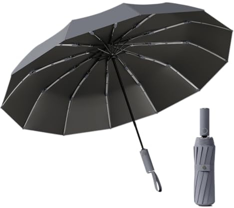 Parapluie Brellux, 264 Baleines, Imperméable Et Coupe-Vent, Compact, Portable Et Résistant Aux UV, Avec Une Armature Robuste En Fibre De Verre. Parapluie De Voyage à Pliage Automatique(Gray)