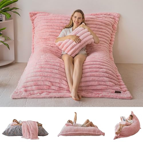 MAXYOYO Sittsäck XXL, pälsspelstol för vuxna och barn, enorm beanbag med fluffig skumfyllning för vardagsrum, sovrum (150 x 203 cm)