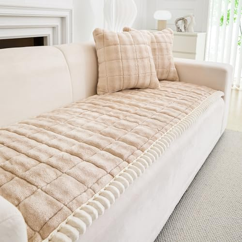 GKXLH Neu Dicke rutschfest Sofa überzug 2 3 4 Sitzer (Hellbraun, 90x160cm) | Weich Milchfleece Couch überzug, Sofabezug Waschbare, Sofa Cover für Hunde Haustiere, Sofa überzug L Form für das Wohnzimmer