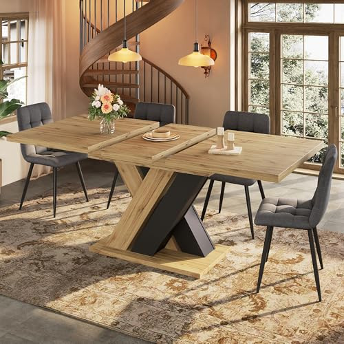 Gxffipw Esstisch Ausziehbar mit X-Förmige Tischbeine für 4-6 Personen, Esszimmertische Küchentisch mit Holzmaserung Tischplatte, Holzfarbener Tisch Esszimmertisch Ausziehbar, 119-158.5x80x75 cm