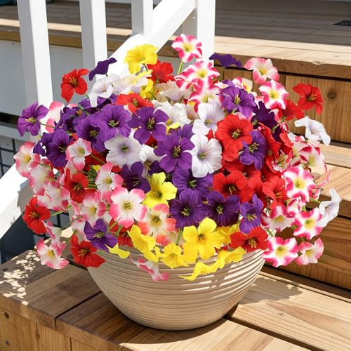 TYL&TYS 12 Bündel Künstliche Blumen, Fake Blumenstrauß, Kunstblumen Frühling, Petunie Seidenblumen Blumenstrauß, UV-beständig für Außen- und Innenbereich, Topfdekoration, Veranda und Garten