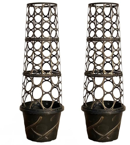 YouGarden Pair of Tower Pot Flower Planters with Trellis Frames for Climbing Plants, Support Frame Cage Plant Pots for Gardens, Patios or Indoors Perfect for Climbing Plants in Gardens