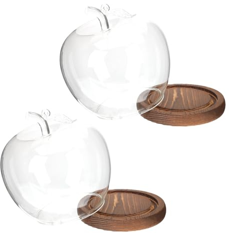 VICASKY Lot de 2 Dômes en Verre Transparent avec Socle en Bois Vintage Petites Cloches de Présentation pour Fleurs Séchées, Plantes Grasses et Objets Décoratifs Vitrine Créative