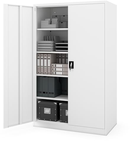 Jan Nowak Aktenschrank Büroschrank Metallschrank abschließbar 185x60x115 cm | Dokumentenschrank, Ordnerschrank für 70 Ordner, 4 verstellbare Regalböden, robuster Stahlkorpus für Büro und Archiv