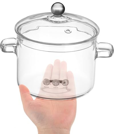 TIDTALEO Olla de Vidrio Borosilicato 1900 Ml Tapa y Doble Asa, Resistente al Calor para Cocinar Sopa y Fideos, Olla Transparente para Vitrocerámica, Uso Doméstico en Cocina