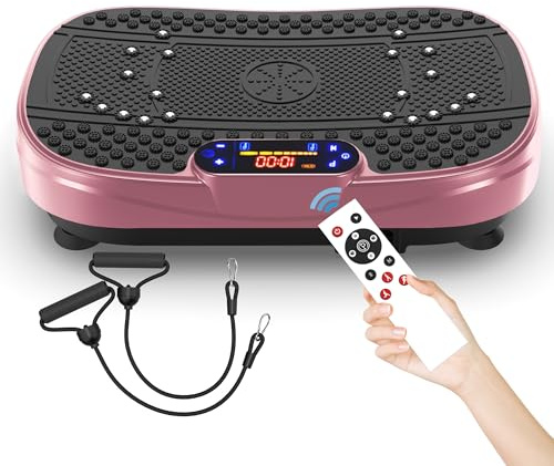 Vibrationsplatta med magnetfältsterapi och Bluetooth | 120 hastighetsinställningar helkroppsträning | vibrationsplattor med fjärrkontroll och motståndsband för hem, viktminskning