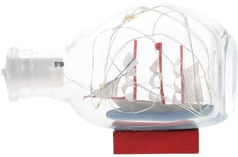 UKCOCO Mediterranean Style Sailing Boat Model Decoration in Glass Bottle with Blue Wooden Frame and Button Battery Lights for Dining Room or Bedroom Ornament