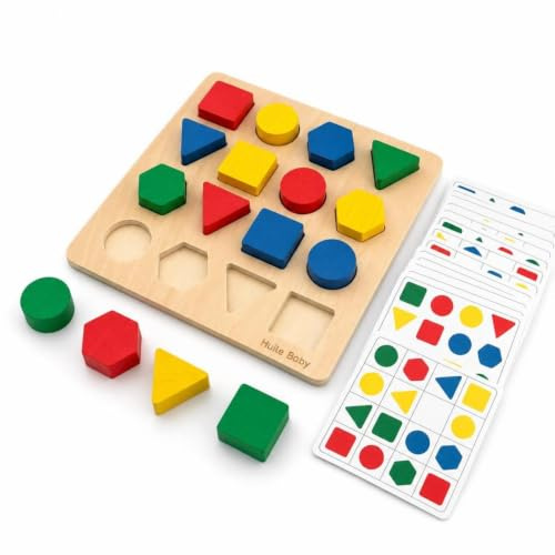 Amagogo Children Arithmetic Game Wooden Geometry Board Shape Sorting Puzzle Matching Blocks Educational Toy Material Wood Paper Suitable for math enrichment early learning stations quiet play at home