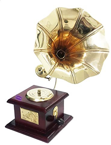 Purpledip Handgearbeitetes Miniatur-Grammophon, Vintage, aus Messing, Souvenir für Hotels, Restaurants, Zuhause (10736)