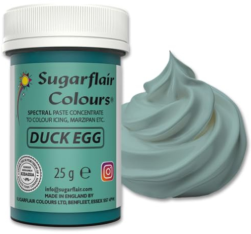 Sugarflair Lebensmittelfarbpaste Duck Egg, Konzentrierte Spectral Lebensmittelfarbe für Buttercreme, Zuckerpaste, Zuckerguss, Kuchenmischungen, Macarons und mehr! - 25g | Kräftige, natürlich wirkende Lebensmittelfarbe, Perfekt für Fondant, Marzipan und Modelliermassen