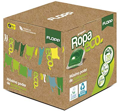 Flopp - Detergente Ecológico en Cápsulas para Ropa | 70 Cápsulas | Etiqueta EU Ecolabel | Cápsulas Eco para Lavadoras Ropa Blanca y Color. | Fórmula Vegana | Limpia sin ensuciar el Planeta
