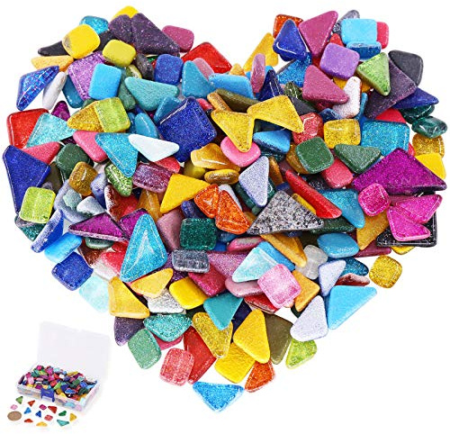 Rustark 450g/230 Pieces Assorted Colors Mosaic Tiles Irregular Shape Glitter Bulk Crystal Mosaic Assortment Crafts Supply with Storage Case for Home Decoration Handmade DIY Arts