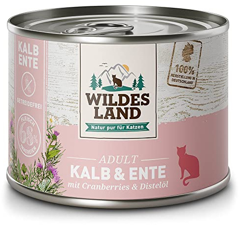 WILDES LAND – Ente | Nassfutter mit extra hohem Fleischanteil und natürlichen Zutaten für ausgewachsene Hunde. Alleinfutter ohne Zusatzstoffe in der Dose | 6x200g Ente
