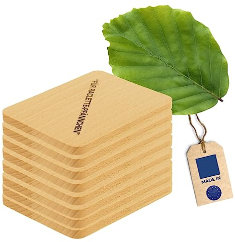 8 posavasos HOFMEISTER® para sartenes de raclette de madera, 10 cm, protege sartenes y mesas de raclette contra aceite y arañazos, tabla de raclette resistente al calor, producción de la UE, haya