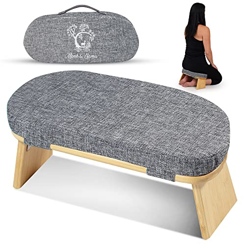MONK & LLAMA IPS IP SMART Meditationsbank - Ergonomischer Klapphocker aus Bambus mit extra bequemem Kissen - Perfekte Seiza Meditationsbank für Gebet und Reise - tiefere und angenehme Sessions