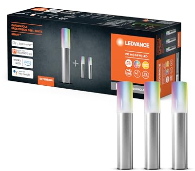 LEDVANCE Luce da giardino a LED intelligente con tecnologia WiFi, pacchetto di estensione con 3 pali da giardino a LED per esterno, colori RGB modificabili, compatibile con Google e Alexa, SMART+
