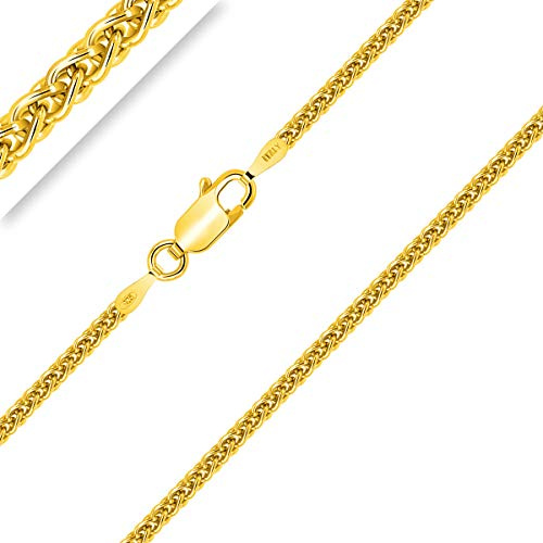 Planetys - Collier - Chaîne Argent 925/1000 - Maille Spiga - Plaqué Or Jaune 18 Carats - Largeur : 2 mm