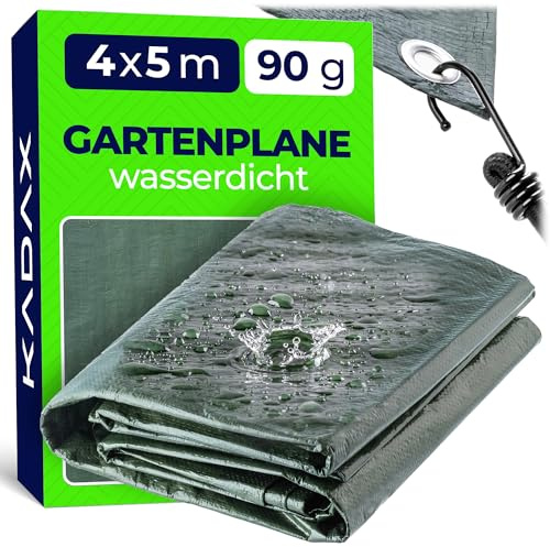 KADAX wasserdichte Gewebeplane, 20m² gestärkte Schutzplane, Plane in 15 verschiedenen Größen, Abdeckplane für Poll, Gartenmöbel, grüne Bootsplane mit Ösen (4x5m)