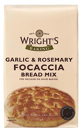 Wright's Garlic & Rosemary Focaccia Bread Mix 10x500g - Mediterranean Flavored Mix for 3 Rounds or 1 Large Loaf - Perfect for Bread Machines & Hand Baking - Vegetarian-Friendly