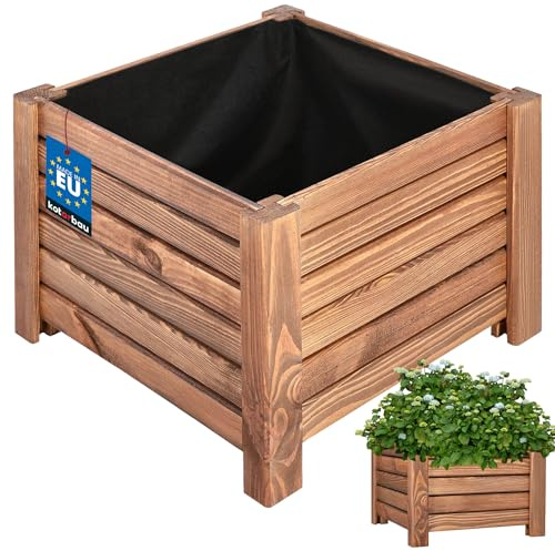 KOTARBAU® Växtlåda - Träplanteringslåda - 38 x 38 x 30 cm - Blomlåda - Planteringslåda Trä - Brun - Planteringslåda för Balkong - Terrass Trädgård - Balkonglåda - med Vlies för Ogräs