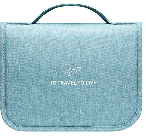 Trousse de Toilette, GEEADNB Femme Cosmétique Sac Organisateurs Homme Voyage à Suspendre Multifonction Imperméable Suspendu Maquillage avec Crochets et Poignée (Bleu)