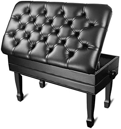 RWRAPS Deluxe-Klavierbank aus PU-Leder, Auto-Lift-Duett-Klavierhocker mit großer Aufbewahrungsbox, Keyboard-Bank-Waschtischhocker, 84 x 47 x 49–59 cm, Schwarz