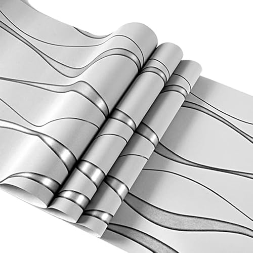 Anttyscar Grau Tapete Vliestapete 3D Modern Minimalistisch Wallpaper mit 3D-Wellen Leicht Glänzend - Streifentapete Wanddekoration in Wohnzimmer, Schlafzimmer und Büro 0,53M x 9,5M