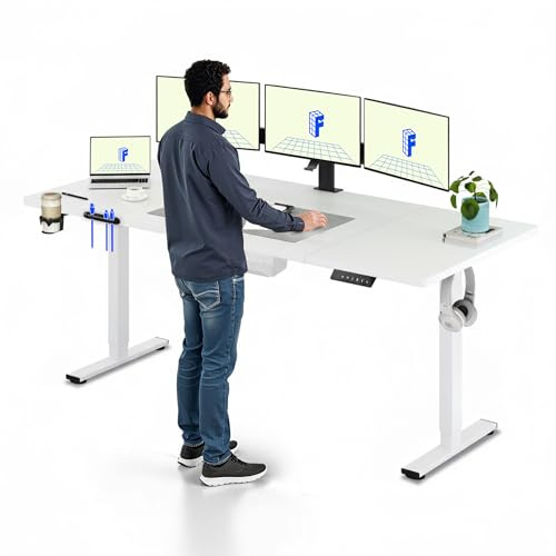 FLEXISPOT 200x80cm Escritorio Eléctrico Ajustable en Altura, Escritorio Elevable Eléctrico Standing Desk Escritorio para Computadora con Gancho, Función de Memoria, para Oficina y Dormitorio, Blanco