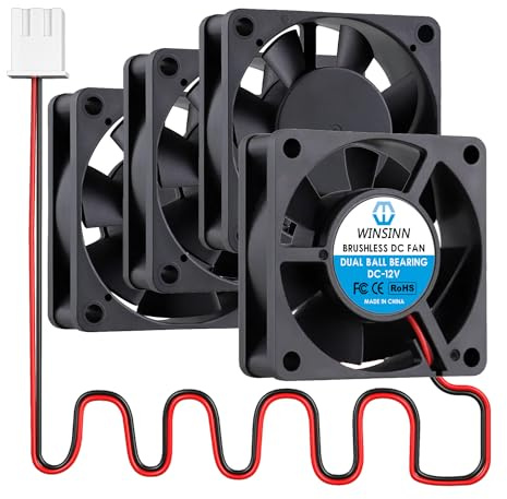 WINSINN DC 60mm Fan 12V 6020 Dual Ball Bearing Brushless Cooling 60x20mm 2PIN (Pack of 4Pcs)