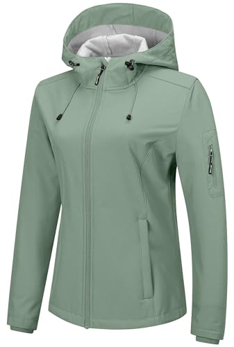Outdoor Ventures jacka dam vattentät andningsaktiv softshelljacka – övergångsjacka vindtät regnjacka funktionell jacka med huva, Järngrön, 3XL