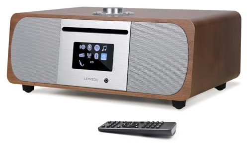 LEMEGA M5P DAB Radio with CD Player,WIFI Internet Radio,DAB+ FM Digital Radio,Bluetooth Speaker,Spotify Connect,35W Hi-Fi Stereo Music System,USB player,Dual Alarms Clock with Remote Control,Walnut
