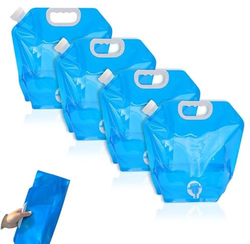 RHHGHY 4 Pcs Wasserkanister Faltbarer, Faltkanister Mit Hahn, Faltbare Gießkanne 10l Camping, Wiederverwendbare Trinkwasserkanister, Wasser Kanister für Outdoor Camping Wanderungen Picknicks