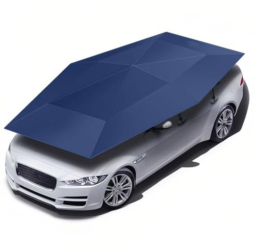 ZIXIAOS Fully Automatic Car Tent Removable Carport Folding Portable Car Protection Car Umbrella Sun Protection Car Awning Cover with Remote Control,NavyBlue-4.2 * 2.1m