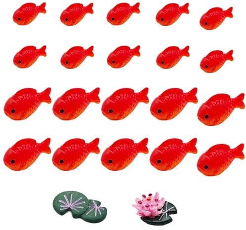 Mini Fish 22 Pack Tiny Fish Little Fishes Mini Resin Animals Figures Miniature Figurines Fairy Garden Pond Accessories Micro Landscape Decorations Trinkets Gifts Red