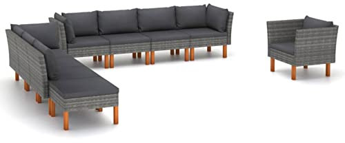 Juroupi 9-TLG. Garten-Lounge-Set Garten Lounge Set Outdoor Furniture TerrassenmöBel Lounge MöBel Outdoor LoungemöBel Poly Rattan und Eukalyptusholz Grau