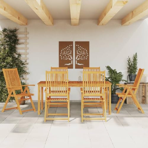 Keyroto Gartenmöbel Set Holz 6+1-6 Hochlehner Stühle klappbar mit Tisch Wetterfest Akazie Garten Sitzgruppe Garten Terrassenmöbel-Set Sitzgarnitur Garten-Essgruppe 180 x 90 x 75 cm