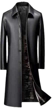 Hgvcfcv Gabardina larga de cuero para hombre, abrigo de invierno de piel gruesa y cálida para hombre, 1, L