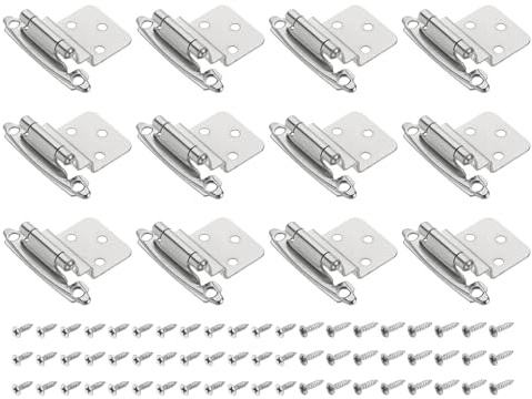 sourcing map 3/8 Cabinet Kitchen Inset Hinges, 12Pcs Self Closing Cupboard Hinges for Face Frame Kitchen Cabinet Door with Screws, Silver