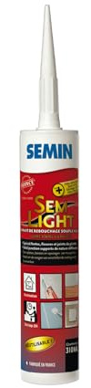 SEMIN Sem-Light – Enduit de Rebouchage Allégé Intérieur en Cartouche 310 ml – Rebouche Trous & Fissures – Séchage Rapide Sans Retrait – Enduit Souple Blanc Mat pour Murs et Plafonds