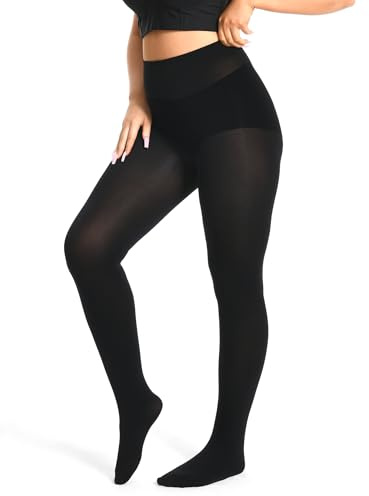 MELLIEX Kurviga tights dam plusstorlek, ogenomskinliga tights hög midja strumpbyxor mikrofiber 70 denier plus storlek damtights, XL, 2XL, 3XL, 4XL, Svart, 3XL