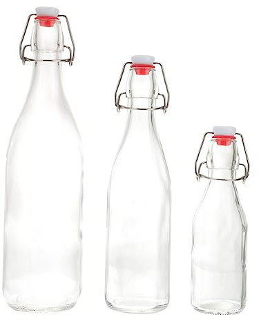 OKUMEYR Juego de 3 Botellas de Vidrio para Bebidas Botella Sellada para Vino de Leche de Jugo de Fruta de Bebida para El Hogar Mediana Y Pequeña
