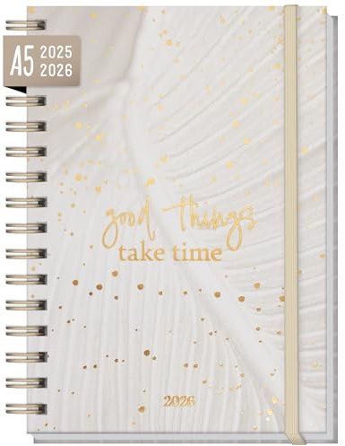 Häfft® Lieblings-Timer Ringbuch Kalender 2025/2026 A5 Sparkling Leaf Wochenplaner 17 Monate: Aug. 25 bis Dez. 26 - Hardcover Terminkalender, Terminplaner - nachhaltig & klimafreundlich