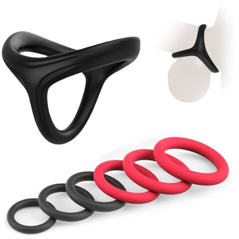 Anelli per pene triangolari, 7 pezzi Anelli per pene Anelli per pene in silicone Anelli per testicoli, giocattoli sessuali erotici, per un'erezione più dura e più lunga, nero e rosso