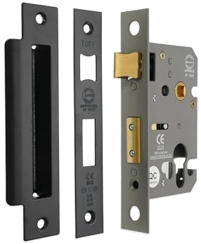 Infinity Decor Fire Rated Matt Black Euro Profile Mortice Sash Lock CE Approved Cylinder Keyhole Security 65mm for Internal and External Doors