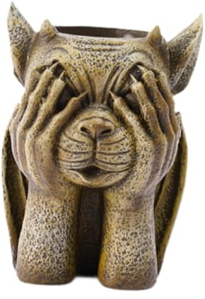 perfk Gargoyle Sculpture Flower Planter for Plant Small Landscaping Gothic Sculpture Flowerpot Plant Pot for Yard Porch, A